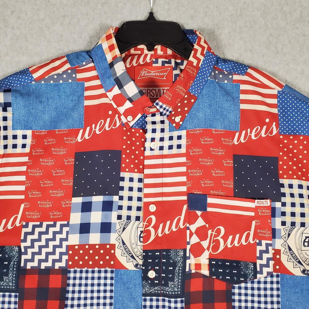 RSVLTS Budweiser Bud-dana KUNUFLEX Shirt Mens 2XL Long Sleeve Button Down Red - Picture 3 of 13